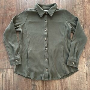 Belle by Kim Gravel Waffle Knit & Jersey Button Front Top Medium